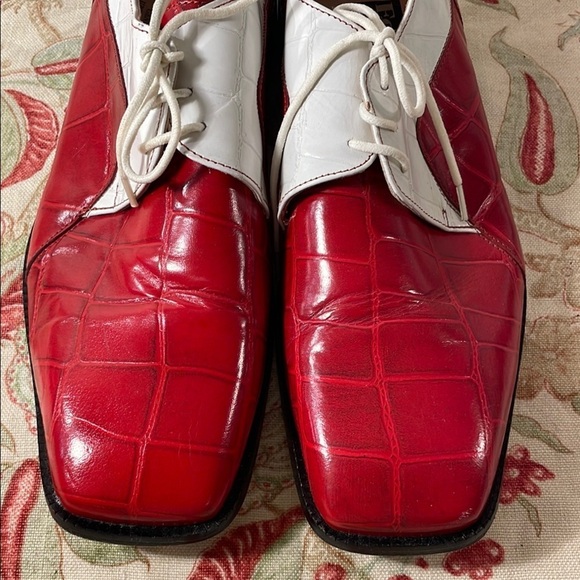 Fortune From Liberty Red and White Leather Square Toe Cowhide Lace Up Oxfords main image 9